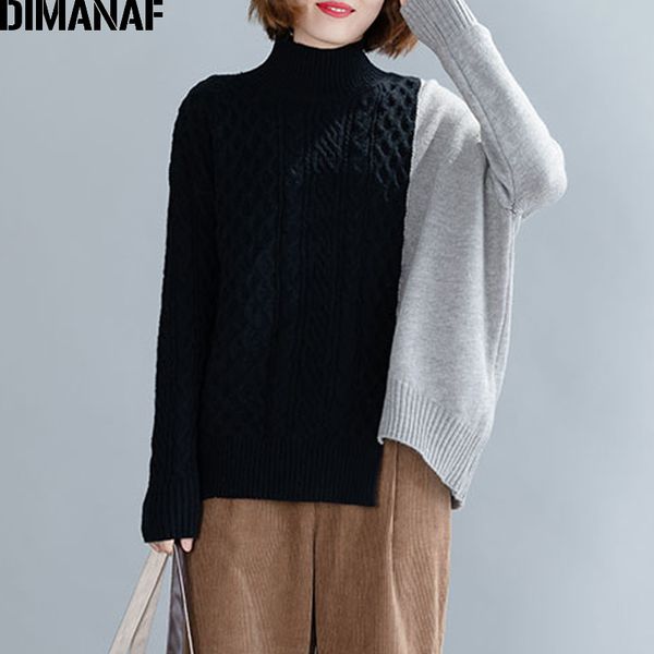 dimanaf plus size winter autumn women sweater thicken knitting turtleneck female lady basic pullover casual spliced clothes 201130, White;black
dimanaf plus size winter autumn women sweater thicken knitting turtleneck female lady basic pullover casual spliced clothes 201130, White;black