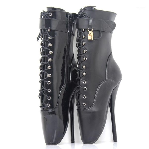 18cm women's super high heels pu leather ankle boots lace up big size with lock shoes n771, Black
18cm women's super high heels pu leather ankle boots lace up big size with lock shoes n771, Black