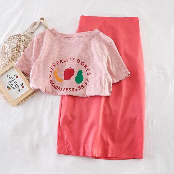 women's t-shirt skirt two-piece suit women sets clothes pink outfit1, White