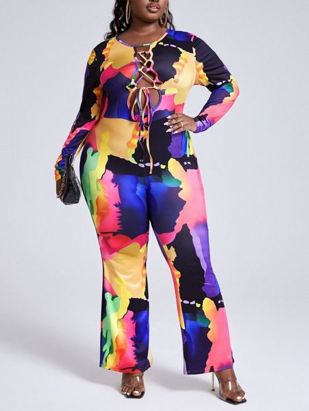 sxy plus color block cut out lace up front jumpsuit a51p#, Black
sxy plus color block cut out lace up front jumpsuit a51p#, Black