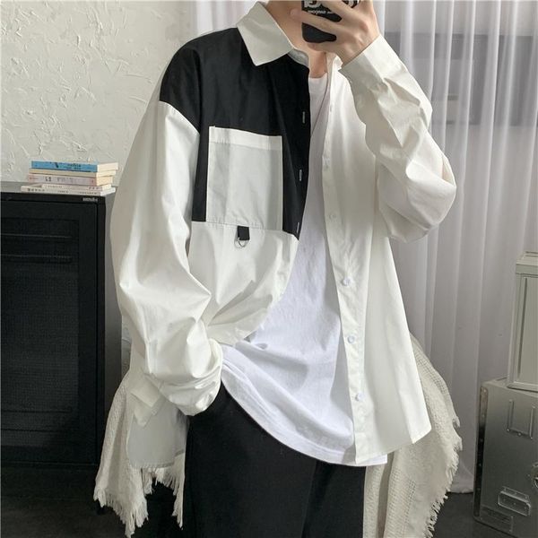 spring autumn stitching long sleeve shirt men baggy casual fashion trend chemise homme men clothing bc50cs, White;black
spring autumn stitching long sleeve shirt men baggy casual fashion trend chemise homme men clothing bc50cs, White;black