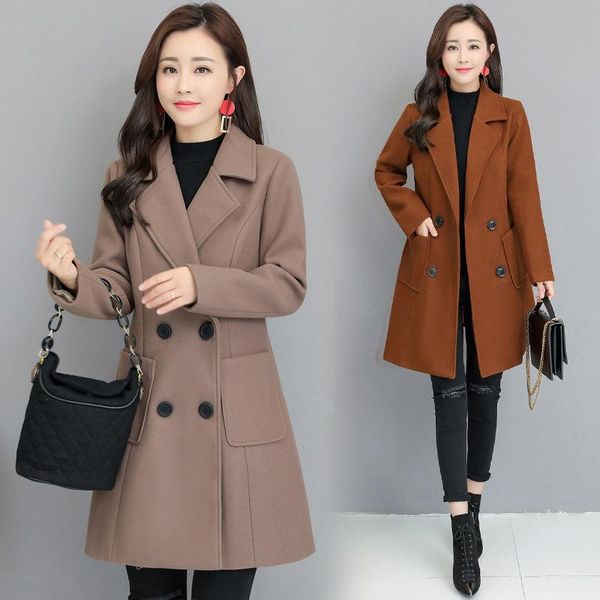 women's wool & blends high-end boutique solid color woolen coat autumn and winter long section chic thick warm slim fit, Black
women's wool & blends high-end boutique solid color woolen coat autumn and winter long section chic thick warm slim fit, Black