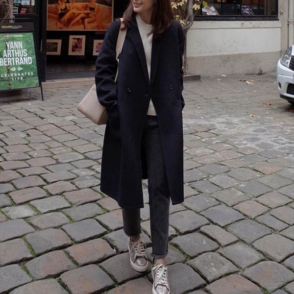 normov new fashion women autumn winter elegant woolen coat double breasted cotton pockets loose high street turn down coat, Black
normov new fashion women autumn winter elegant woolen coat double breasted cotton pockets loose high street turn down coat, Black