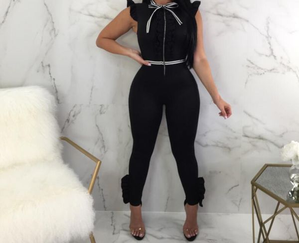sleeveless ruffles jumpsuit women front zipper bow tie pencil pants rompers summer hollow out bodycon1, Black;white
sleeveless ruffles jumpsuit women front zipper bow tie pencil pants rompers summer hollow out bodycon1, Black;white