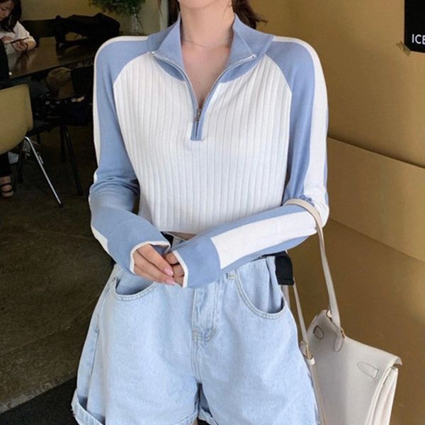 Blouses Women Spandex Long Sleeve Color Block Half Zipper Short Knitwear Ribbed Pullover Blouse woman fashion 2020 elegant #Nk5x, White
Blouses Women Spandex Long Sleeve Color Block Half Zipper Short Knitwear Ribbed Pullover Blouse woman fashion 2020 elegant #Nk5x, White