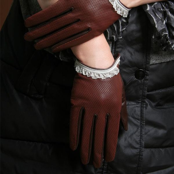 five fingers gloves 2021 elegant women' autumn and winter short section goat skin leather thin lace mittens1, Blue;gray
five fingers gloves 2021 elegant women' autumn and winter short section goat skin leather thin lace mittens1, Blue;gray