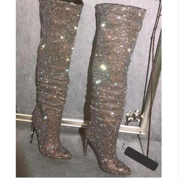 glitter rhinestone drilled over knee boots women thin high heel boots pointed toe ladies bling bling crystal thigh boots, Black
glitter rhinestone drilled over knee boots women thin high heel boots pointed toe ladies bling bling crystal thigh boots, Black