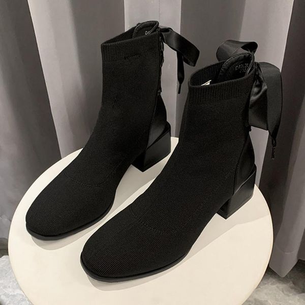 simple classic british style back lace shoes women thick heel ankle boots knit elastic socks short strap boots casual shoes, Black
simple classic british style back lace shoes women thick heel ankle boots knit elastic socks short strap boots casual shoes, Black