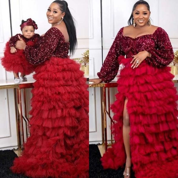 sparkly red mermaid evening dresses long sleeves tiered tulle side slit formal prom party gown plus sizcustomize robe de soiree, Black;red
sparkly red mermaid evening dresses long sleeves tiered tulle side slit formal prom party gown plus sizcustomize robe de soiree, Black;red