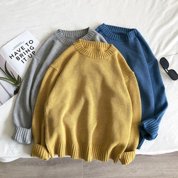 men's round neck solid color sweater korean casual fashion loose harajuku streetwear pullover mens retro japanese couple sweater, White;black
men's round neck solid color sweater korean casual fashion loose harajuku streetwear pullover mens retro japanese couple sweater, White;black