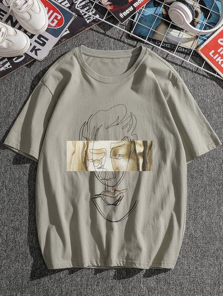 men figure graphic tee i08a#, White;black