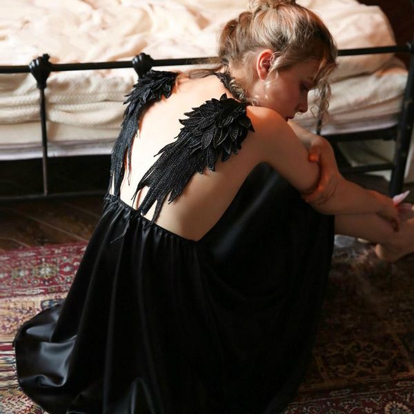 summer thin slip nightdress fairy angle wing nightgown with panty spaghetti strap backless satin women sleepwear home wear, Black;red
summer thin slip nightdress fairy angle wing nightgown with panty spaghetti strap backless satin women sleepwear home wear, Black;red