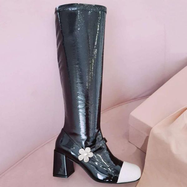 boots black patent leather flower sweet knee high zipper long women mix color square heel shoes winter
boots black patent leather flower sweet knee high zipper long women mix color square heel shoes winter