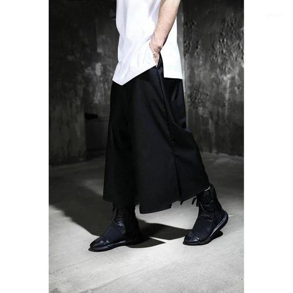 personality men's side split wide-leg pants casual skirt pants tide men korean fashion large size loose nine-point harem1, Black 
personality men's side split wide-leg pants casual skirt pants tide men korean fashion large size loose nine-point harem1, Black