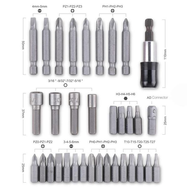 34 шт. 635 мм хвостовик hex electric splip power отвертка против многоцелевых evemies phillips tool head 1 4-битные аксессуары набор bbyrkw
34 шт. 635 мм хвостовик hex electric splip power отвертка против многоцелевых evemies phillips tool head 1 4-битные аксессуары набор bbyrkw