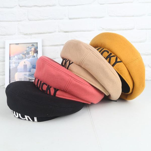 berets autumn female letter embroidery wool beret solid color octagonal cap hats cute girl stylish artist painter sboy caps, Blue;gray
berets autumn female letter embroidery wool beret solid color octagonal cap hats cute girl stylish artist painter sboy caps, Blue;gray