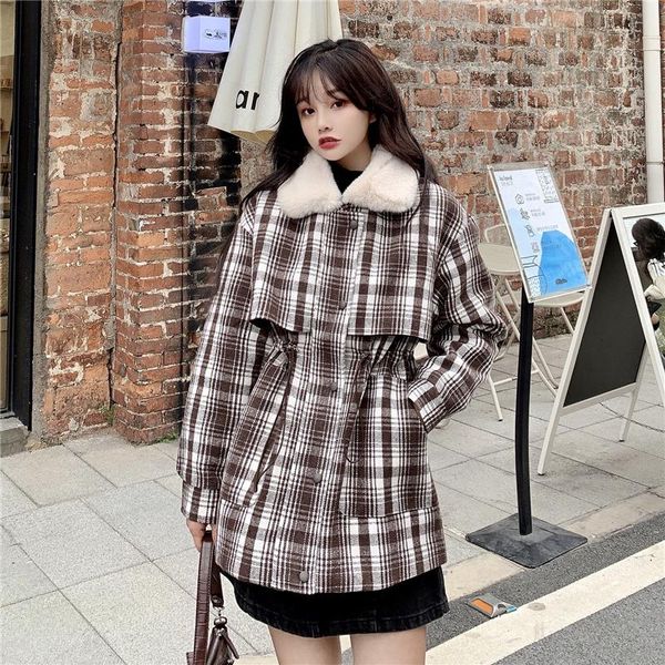 women's wool & blends lucyever vintage plaid woolen coats womens faux fur collar korean style jackets woman elagant full sleeve winter, Black
women's wool & blends lucyever vintage plaid woolen coats womens faux fur collar korean style jackets woman elagant full sleeve winter, Black