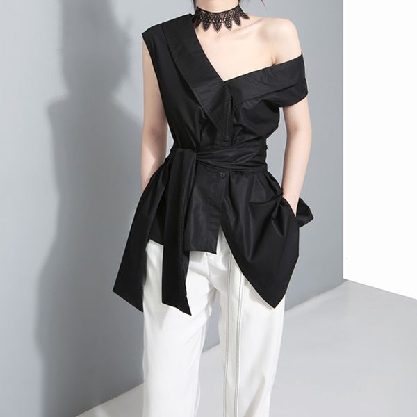twotwinstyle sleeveless sashes tunic women's blouses shirts summer v collar black khaki irregular loose shirt casual y200103, White
twotwinstyle sleeveless sashes tunic women's blouses shirts summer v collar black khaki irregular loose shirt casual y200103, White