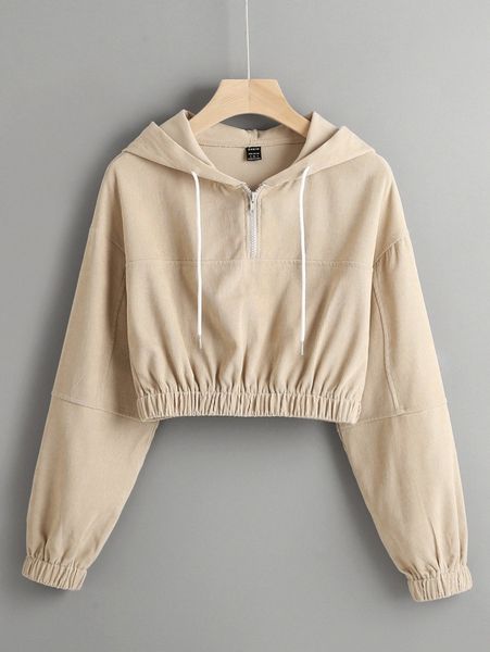 solid corduroy half zip drop shoulder drawstring hooded crop sweatshirt 93ts#, White;black
solid corduroy half zip drop shoulder drawstring hooded crop sweatshirt 93ts#, White;black
