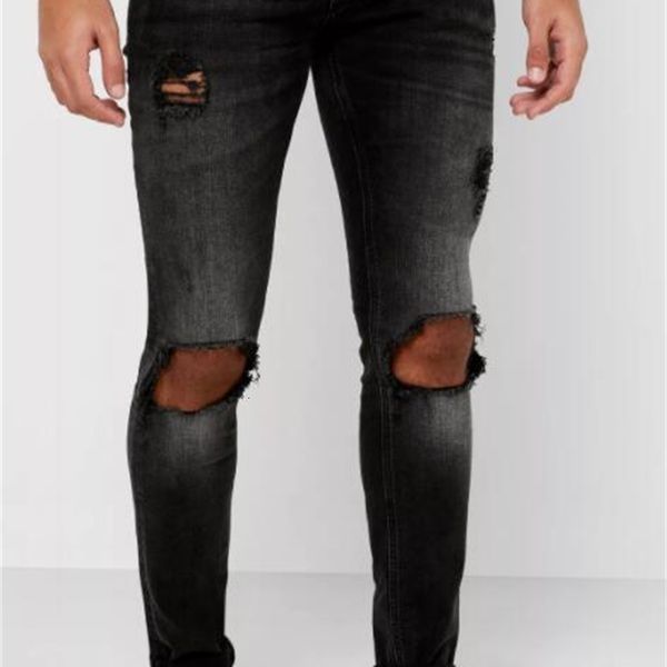 new men's jeans pants with slim legs holes in autumn and winter of 2019, Blue