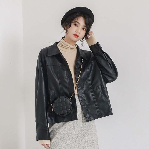 women's clothing autumn and winter 2020 new korean loose bf style handsome pu imitation leather lapel jacket, Black
women's clothing autumn and winter 2020 new korean loose bf style handsome pu imitation leather lapel jacket, Black
