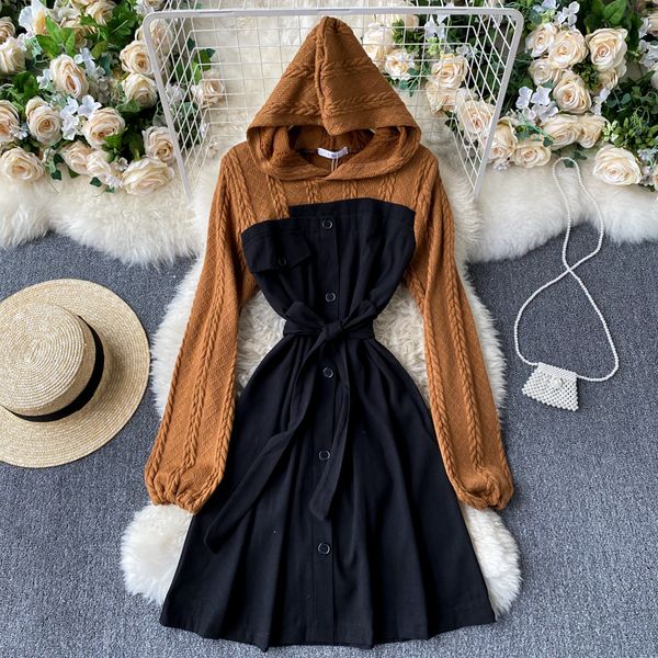2021 new singiny design hood women's splice knitted puff sleeves lace up line dresses winter short dress 6wg1, Black;gray
2021 new singiny design hood women's splice knitted puff sleeves lace up line dresses winter short dress 6wg1, Black;gray