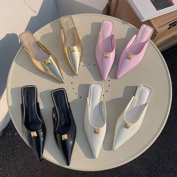 fashion brand rivet slippers new spring slip on slides pointed toe flat heel mules shoes for women 2021 outdoor flip flops, Black
fashion brand rivet slippers new spring slip on slides pointed toe flat heel mules shoes for women 2021 outdoor flip flops, Black