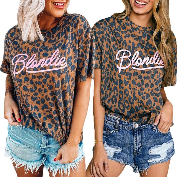 2020ebay womens leopard print blondie letter printed round neck short sleeve t-shirt, White
2020ebay womens leopard print blondie letter printed round neck short sleeve t-shirt, White