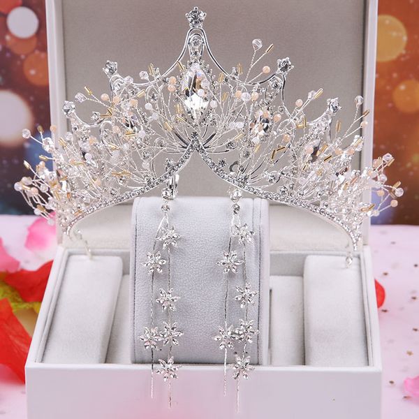set korean new bridal headdress atmosphere earring wedding dress princess crown hair ornament, Silver
set korean new bridal headdress atmosphere earring wedding dress princess crown hair ornament, Silver