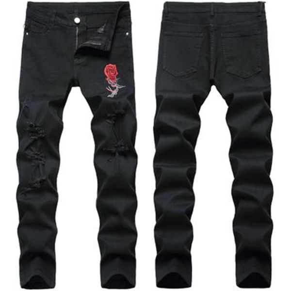 man stretch rose embroidery jeans fashion occident trend hole fold zipper denim pants designer male autumn new mid waist casual slim jeans, Blue
man stretch rose embroidery jeans fashion occident trend hole fold zipper denim pants designer male autumn new mid waist casual slim jeans, Blue