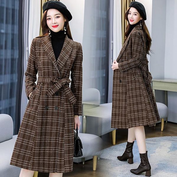 women's wool & blends chequered tweed coat autumn and winter 2021 korean version british temperament knee length lace up woolen, Black
women's wool & blends chequered tweed coat autumn and winter 2021 korean version british temperament knee length lace up woolen, Black