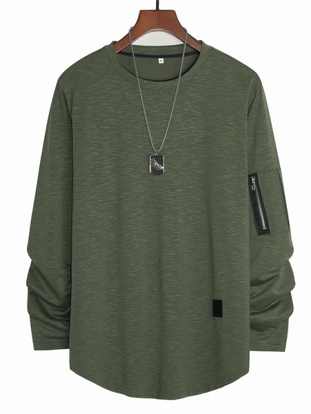 men zipper side patched crew neck tee 13sy#, White;black