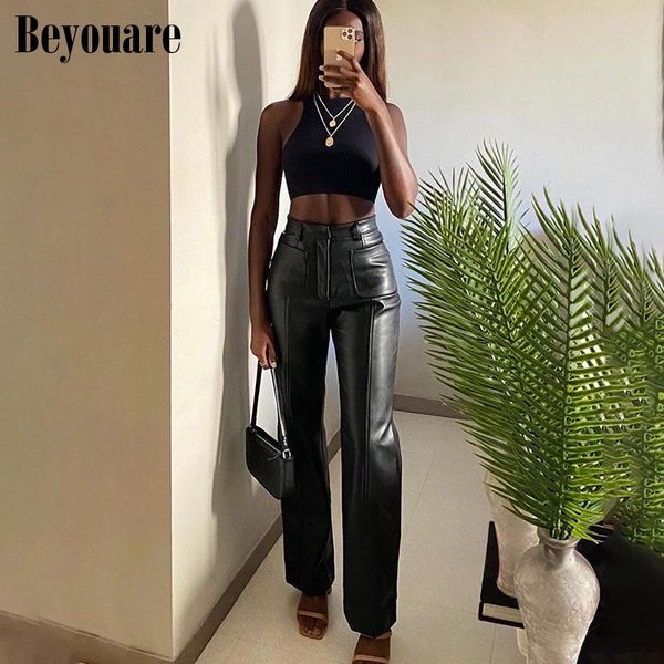 beyouare casual vintage women pu faux leather trousers pockets straight high waist wide legs pants 2020autumn elegant lady pants, Black;white
beyouare casual vintage women pu faux leather trousers pockets straight high waist wide legs pants 2020autumn elegant lady pants, Black;white