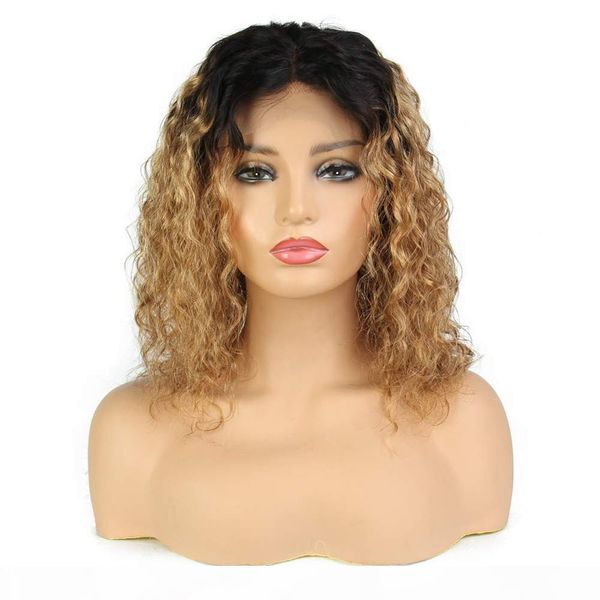 honey blonde ombr human hair wigs curly lace front wig indian remy hair water wave full lace wig with baby hair two tone #1bt27, Black;brown 
honey blonde ombr human hair wigs curly lace front wig indian remy hair water wave full lace wig with baby hair two tone #1bt27, Black;brown