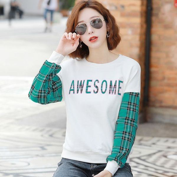6uqeh 2020 pullover pulloverembroidered pulloversleeve t-shirt women's new autumn winter neck plaid sleeve splicing crew long pullover, White
6uqeh 2020 pullover pulloverembroidered pulloversleeve t-shirt women's new autumn winter neck plaid sleeve splicing crew long pullover, White