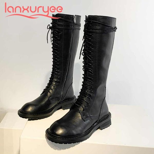 boots lanxuryee motorcycle genuine leather cross-tied handmade round toe thick med heel zipper young girls knee high l69, Black
boots lanxuryee motorcycle genuine leather cross-tied handmade round toe thick med heel zipper young girls knee high l69, Black