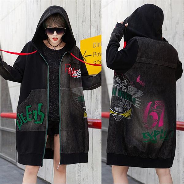2020 spring long-sleeved knitted denim hooded jacket embroidery print women's mid-length korean loose zipper jacket coat women, Tan;black
2020 spring long-sleeved knitted denim hooded jacket embroidery print women's mid-length korean loose zipper jacket coat women, Tan;black