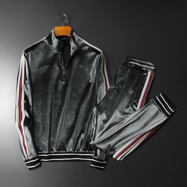 men's casual wear suit autumn and winter gold velvet embroidery sports stand-up collar pullover sweater gray two-piece men, White;black
men's casual wear suit autumn and winter gold velvet embroidery sports stand-up collar pullover sweater gray two-piece men, White;black