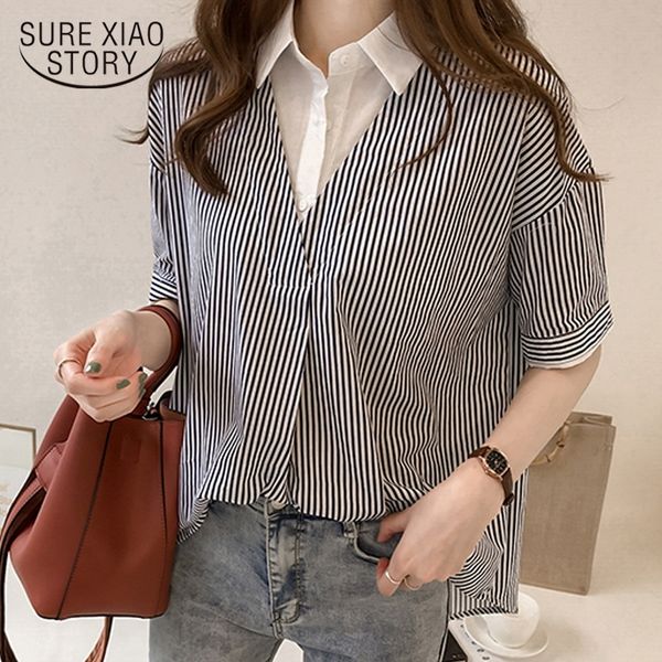 new summer striped blouse shirt plus size female office lady style women clothing short sleeved blouses women 0614 40 y200622, White
new summer striped blouse shirt plus size female office lady style women clothing short sleeved blouses women 0614 40 y200622, White