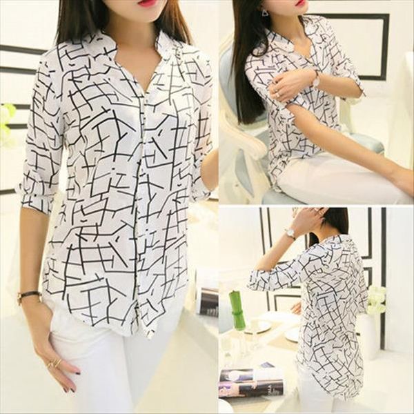 korean fashion women 3 4 sleeve elegant print chiffon shirts summer blouses trun down collar chiffon casual shirts, White
korean fashion women 3 4 sleeve elegant print chiffon shirts summer blouses trun down collar chiffon casual shirts, White
