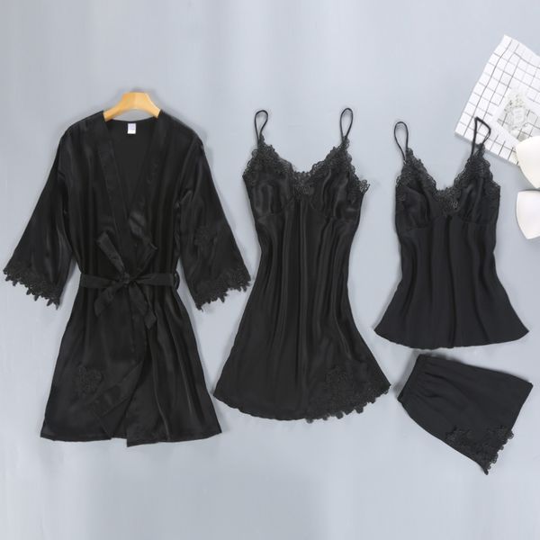 2021 new summer spring silk pijamas sets for woman solid elegant sleepwear female with lace sashes nightgown ladies homewear 3j0v, Black;red
2021 new summer spring silk pijamas sets for woman solid elegant sleepwear female with lace sashes nightgown ladies homewear 3j0v, Black;red