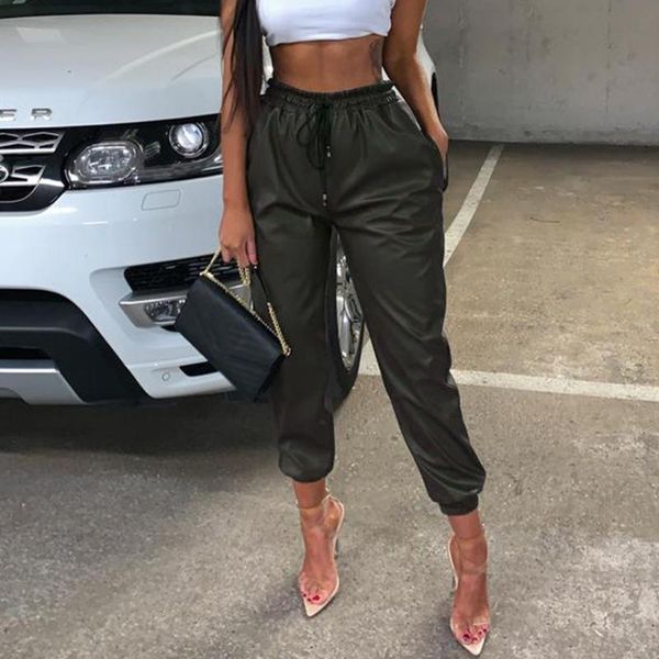 high waist pants leather loose joggers women harem camo pants streetwear punk black cargo women capris trousers new, Black;white
high waist pants leather loose joggers women harem camo pants streetwear punk black cargo women capris trousers new, Black;white