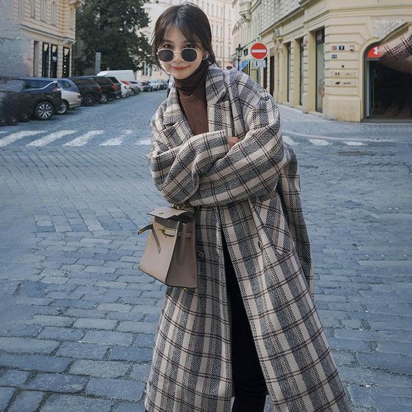 women's coat plaid woolen longs winter loose long-sleeved thick retro double breasted turn-down collar woolen overcoats xy50821, Black
women's coat plaid woolen longs winter loose long-sleeved thick retro double breasted turn-down collar woolen overcoats xy50821, Black