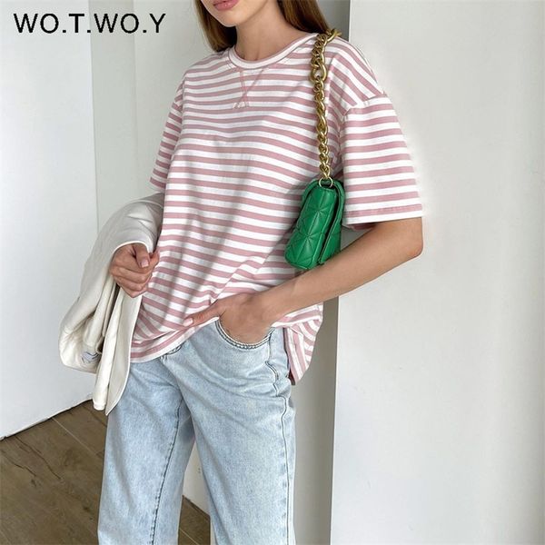 wotwoy summer short sleeve striped t-shirt knitted basic casual female cozy loose cotton tees harajuku shirt 220307, White
wotwoy summer short sleeve striped t-shirt knitted basic casual female cozy loose cotton tees harajuku shirt 220307, White