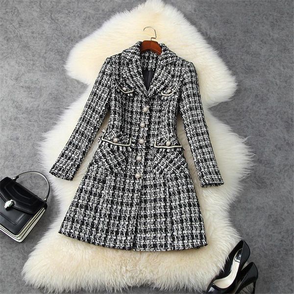 women's wool & blends autumn winter notched plaid tweed woolen blazer coat women elegant designer vintage office lady jackets outerwear, Black
women's wool & blends autumn winter notched plaid tweed woolen blazer coat women elegant designer vintage office lady jackets outerwear, Black