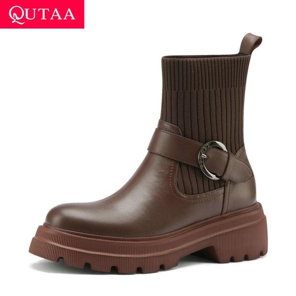boots qutaa 2021 cow leather knitting women ankle buckle round toe short square heel fashion ladies shoes size 35-39, Black
boots qutaa 2021 cow leather knitting women ankle buckle round toe short square heel fashion ladies shoes size 35-39, Black
