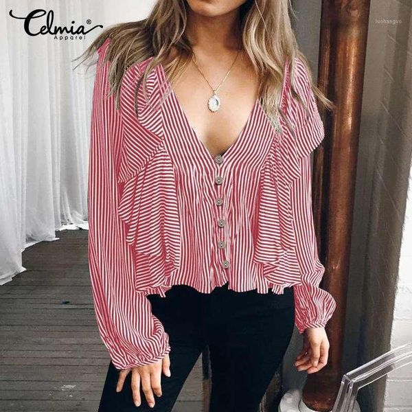 celmia spring women elegant striped blouse fashion ruffled long sleeve casual v-neck office blusas female plus size tunic1, White
celmia spring women elegant striped blouse fashion ruffled long sleeve casual v-neck office blusas female plus size tunic1, White
