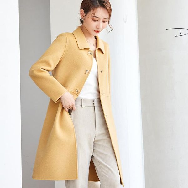 women's wool & blends knee double-sided woolen overcoat autumn and winter high-end temperament pure fashion jacket, Black
women's wool & blends knee double-sided woolen overcoat autumn and winter high-end temperament pure fashion jacket, Black