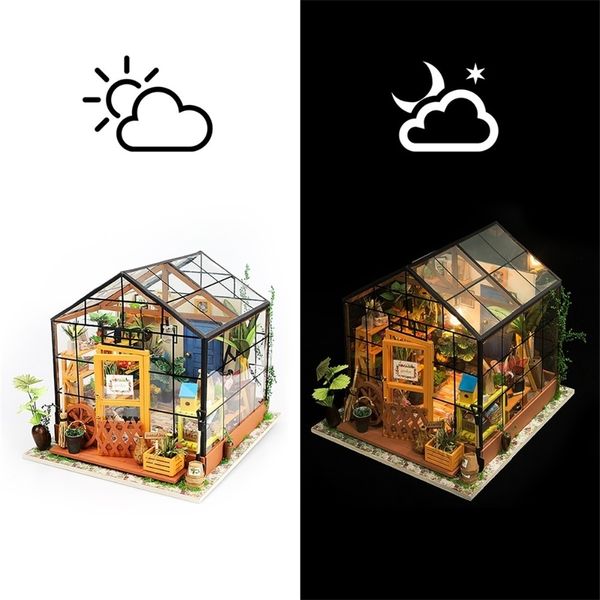 Robotime Cathy's Flower House Diy Wooden Dollhouse Miniature Handmade Decoration Dg104 Y200413