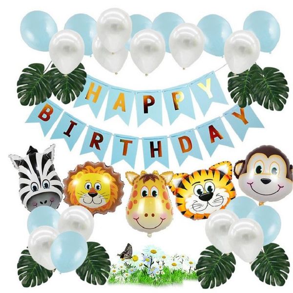 34pcs / lot animal head foil balloon blue pink happy birthday banner simulation leaf zebra tiger lion birthday party decoration
34pcs / lot animal head foil balloon blue pink happy birthday banner simulation leaf zebra tiger lion birthday party decoration